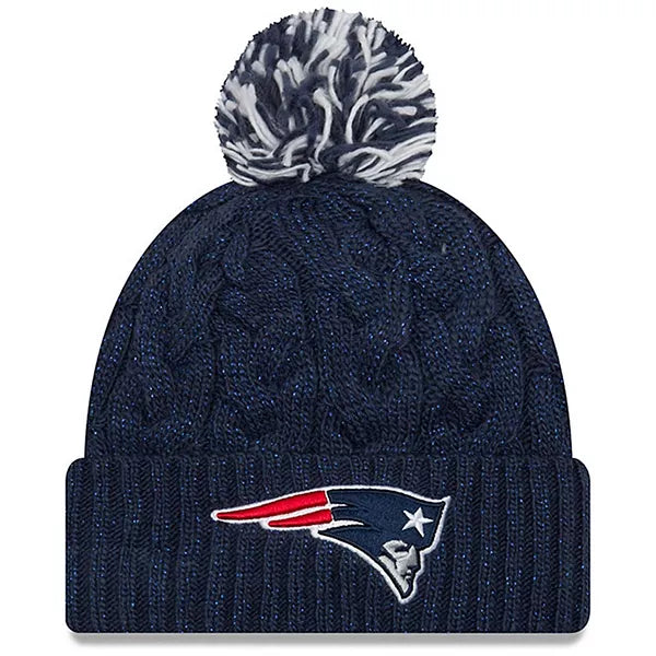 New England Patriots Cozy Cable Cuffed Knit Hat with Pom (navy)